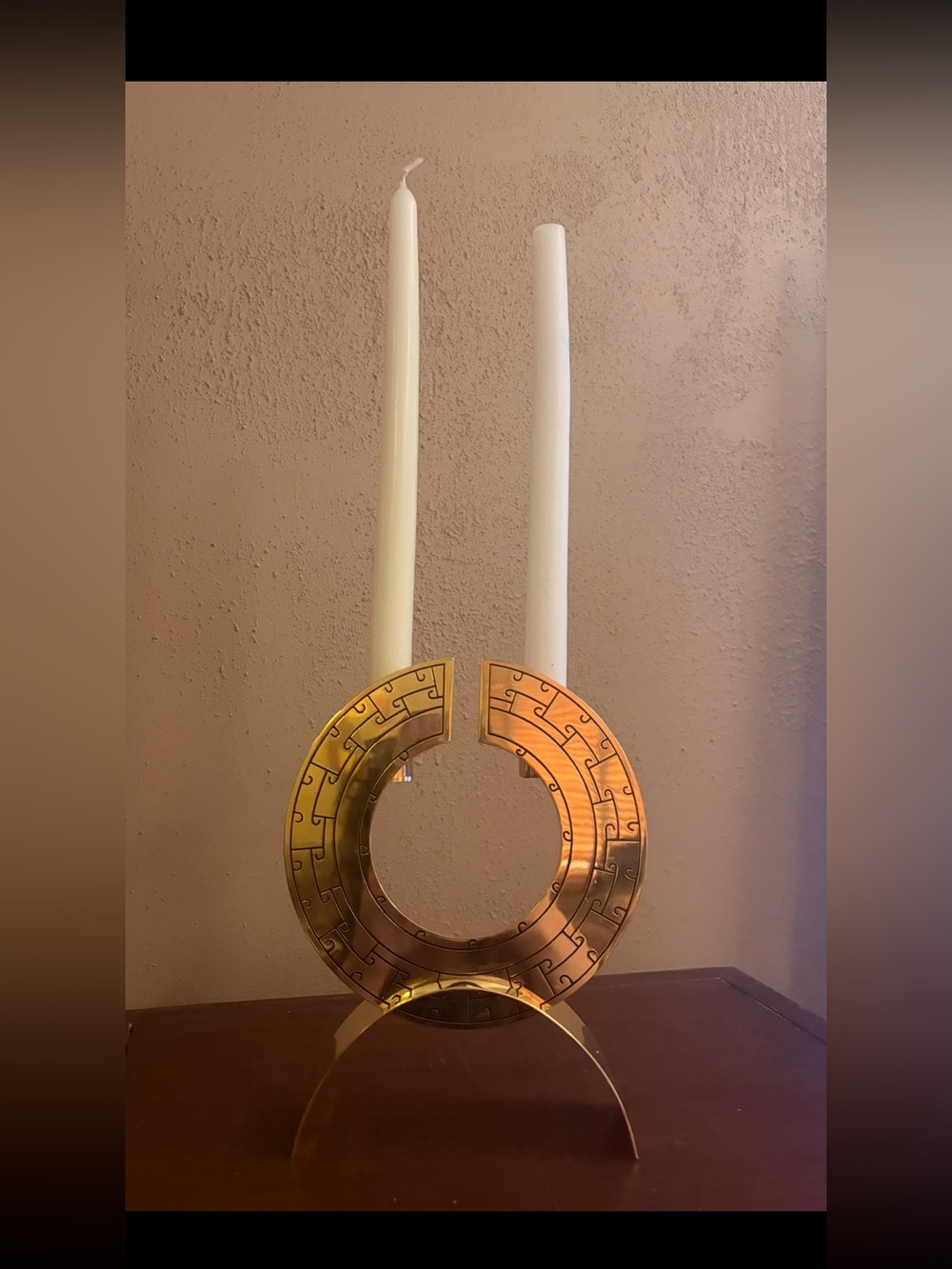 Rare Circular Gold Geometric Pattern Candle Holder